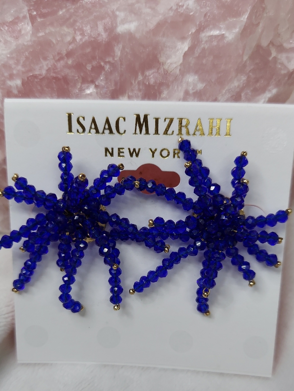 Isaac Mizrahi Royal Blue Beaded Starburst Earrings with Gold Accents